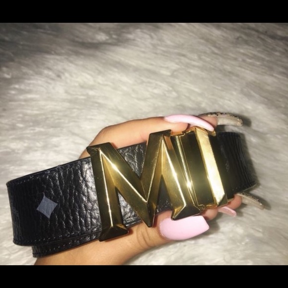 mcm belt black and gold